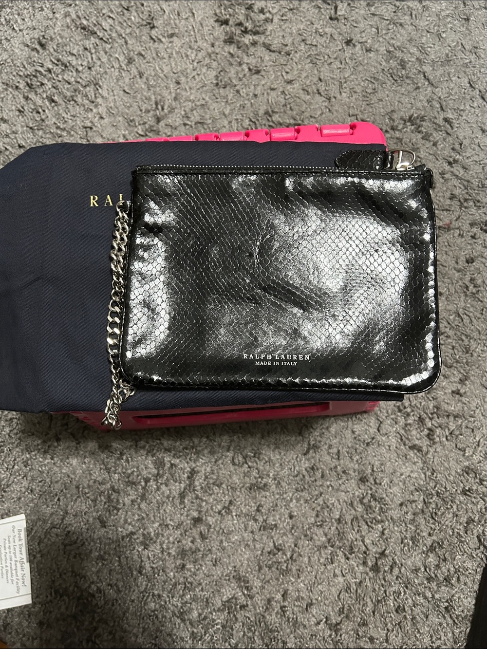 Ralph Lauren Black Textured Leather Chain Wristlet